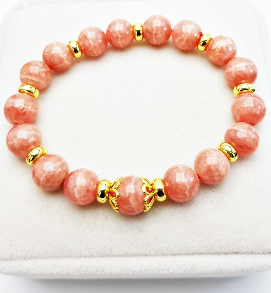Vòng Tay Đá Đào Hoa Rhodochrosite Tự Nhiên