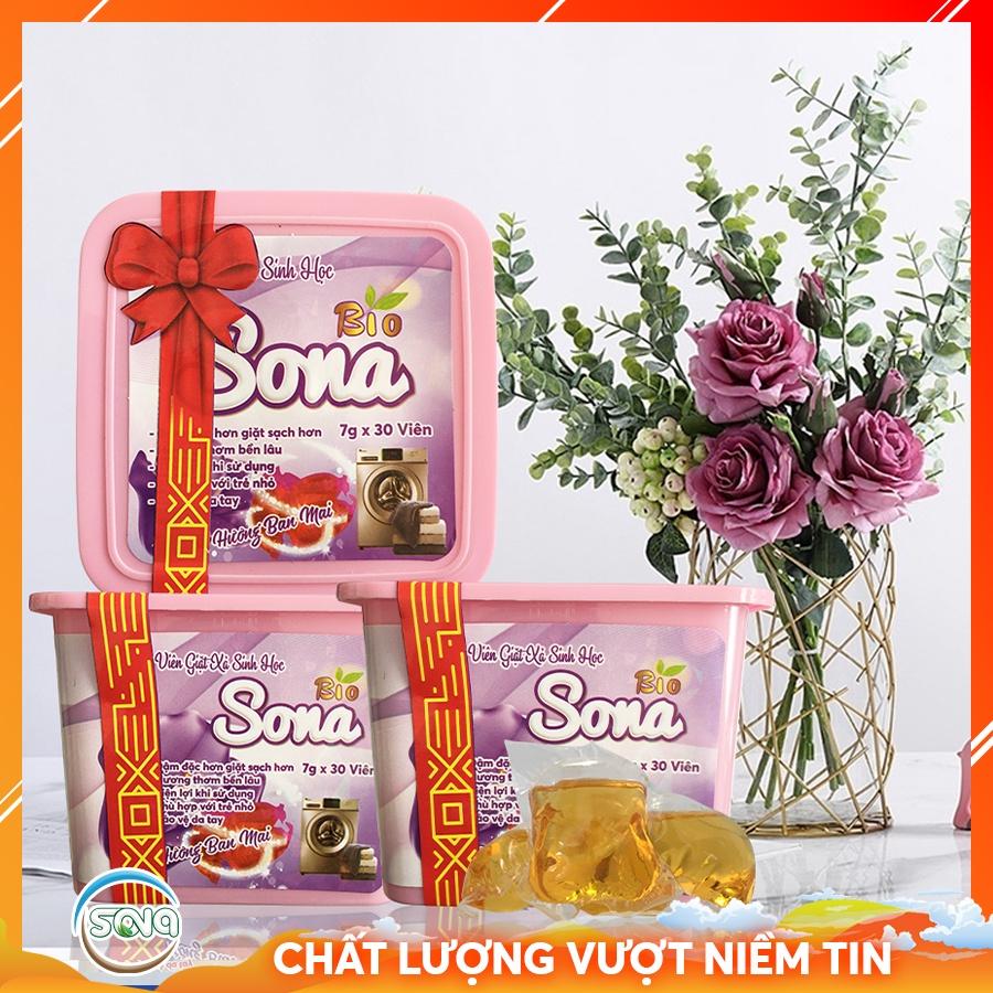 Viên giặt xả sinh học SONA giặt xả quần áo 2 trong 1 hộp 30 viên