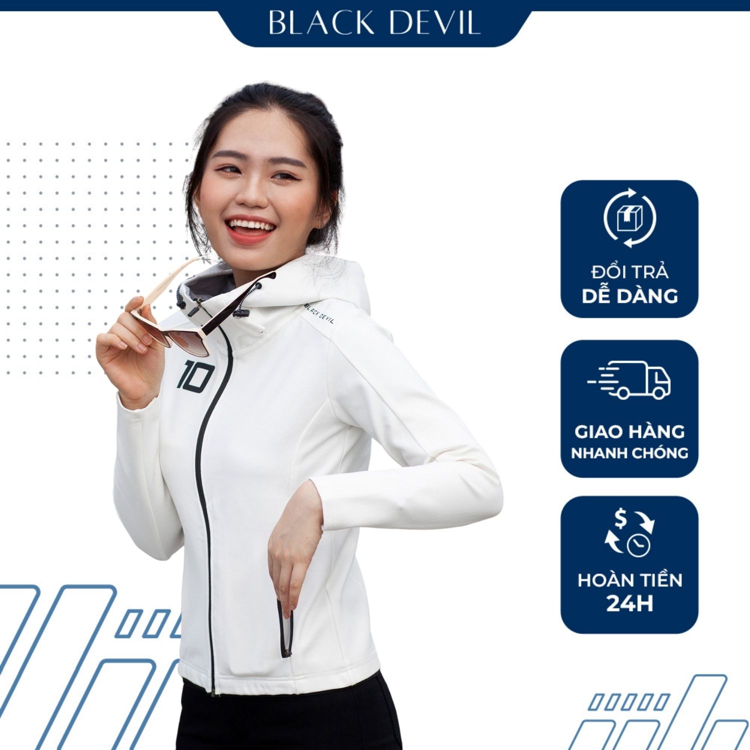 Áo khoác nữ Devil 10 chất cotton, chống nắng, 4 màu - Black Devil