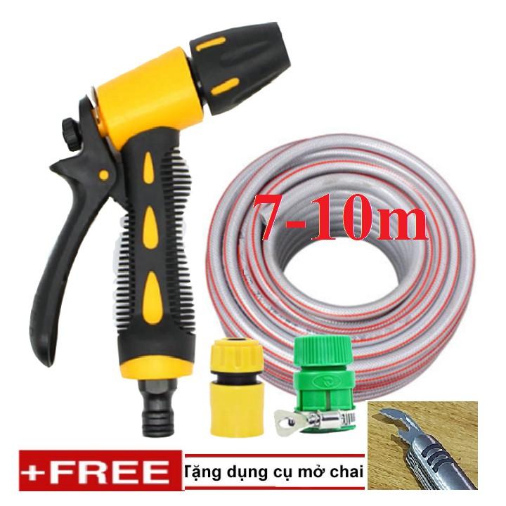 Bộ dây vòi xịt nước rửa xe, tưới cây . tăng áp 3 lần, loại 7m, 10m 206319 cút sập, + tặng mở chai