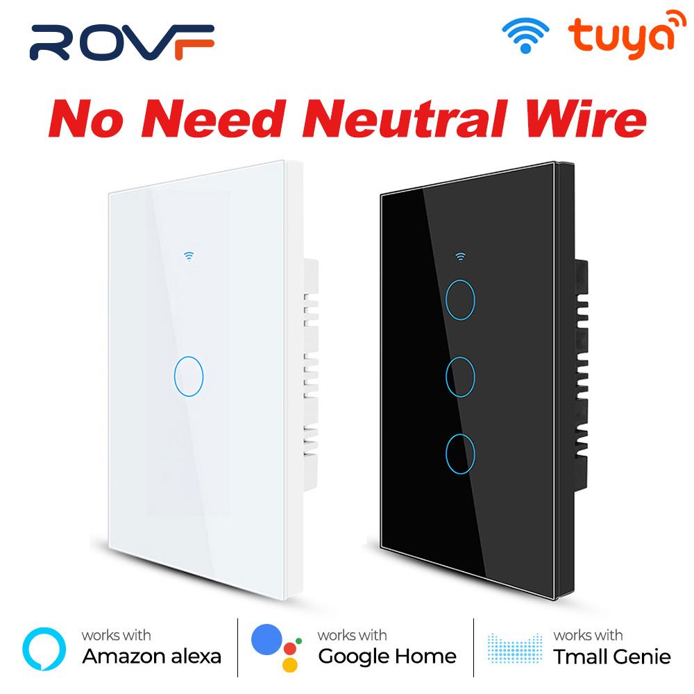 Tuya Wifi Us Brazil Smart Touch Switch Light Không có Neutral 110V 220V 1/2/3 Gang Wall On Off Screen Panel Đối với Alexa Trang chủ Google