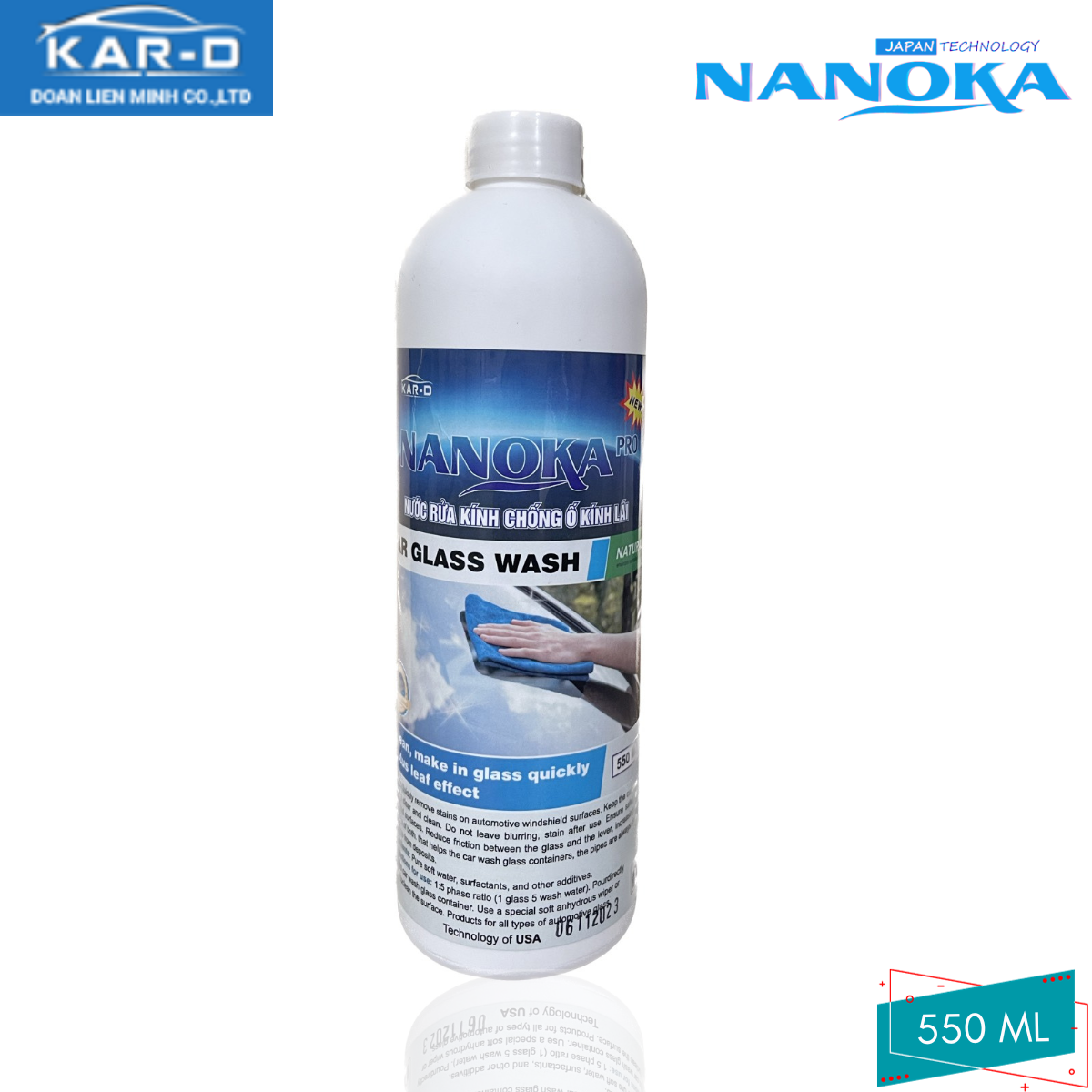 [Chống ố kính lái] Nước rửa kính chống ố kính lái Nanoka Pro 550ml