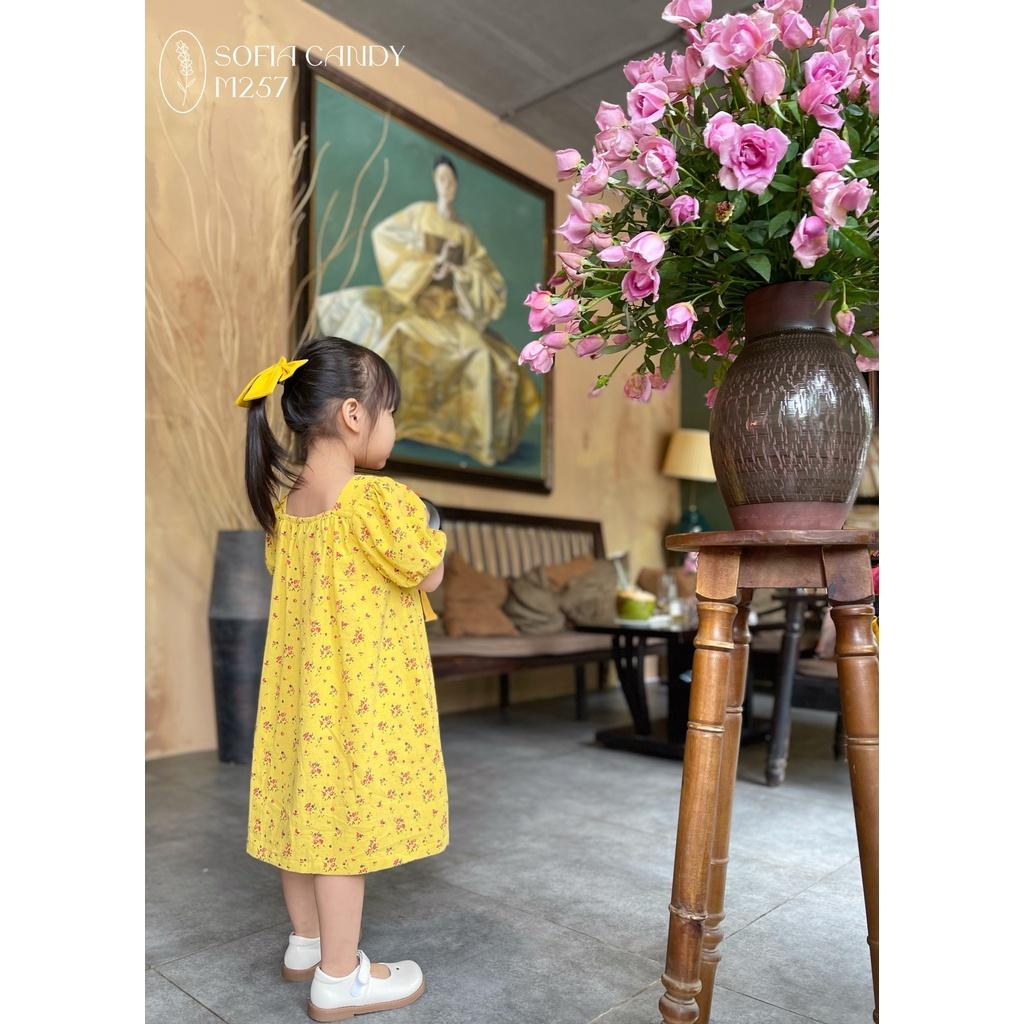 Váy Vàng Hoa Nhí Tay Bồng Nơ Thân Baby Sofiacandy Sang Xịn