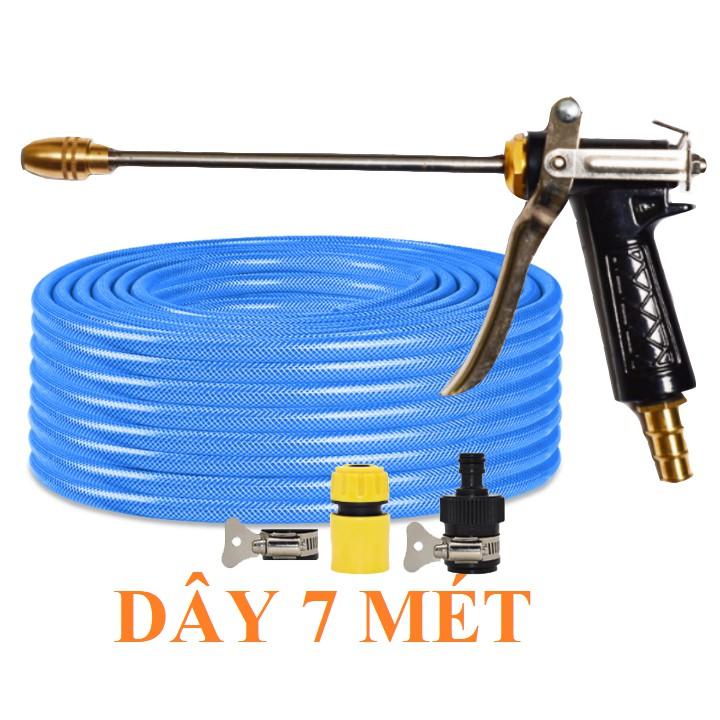 Bộ dây vòi xịt nước rửa xe, tưới cây . tăng áp 3 lần, loại 7m, 10m 206318 đầu đồng,đai,nối nhựa đen+ tặng đai TL
