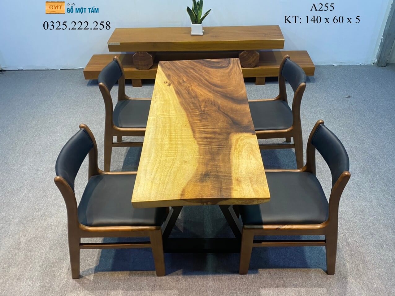 Bàn Làm Việc Gỗ Me Tây, Bàn Cafe Gỗ Me Tây, Bàn Gỗ Me Tây Nguyên Tấm Dài 1,4m Rộng 60cm Dày 5cm