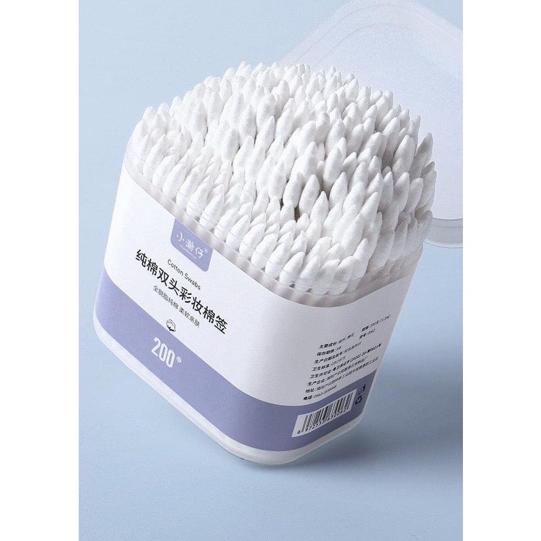 Tăm bông ngoáy tai hộp 200c  lớn cao cấp với 2 đầu tăm thiết kế hình dáng khác nhau làm sạch sâu bên trong , an toàn và tiện lợi