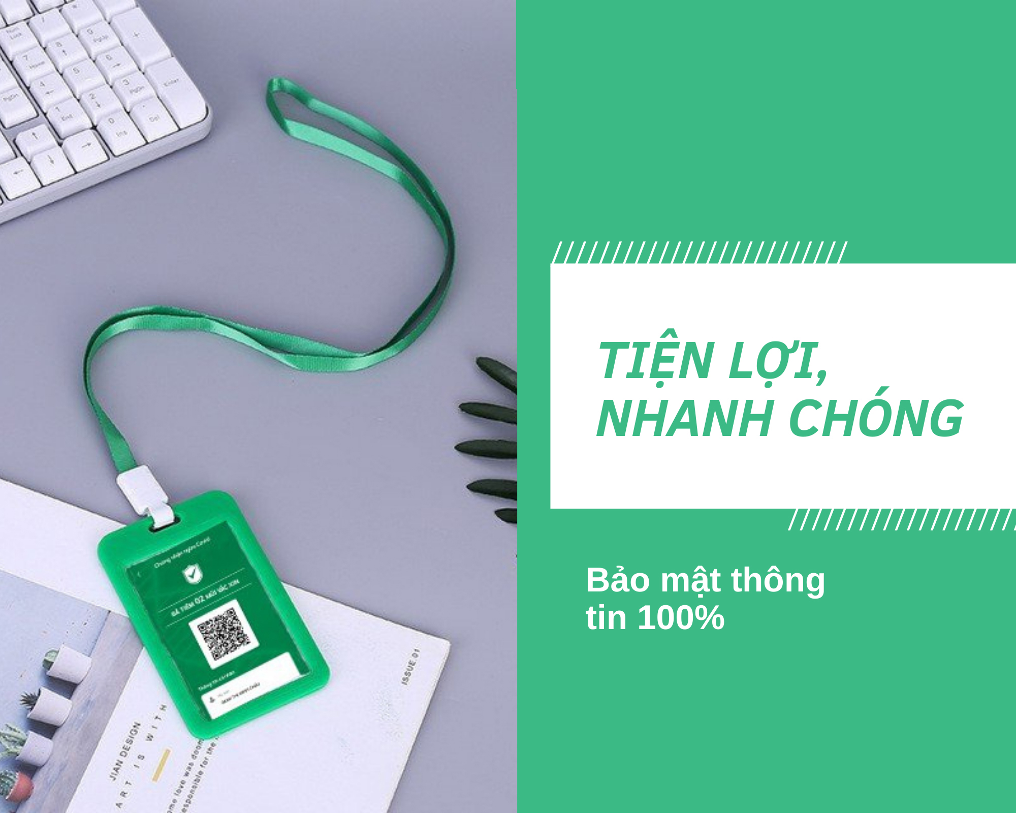 Bảng tên đeo cổ Huy tưởng ốp viền nhựa cấp thẻ xanh đi đường , in thẻ bảo mật thông tin khách hàng tuyệt đối