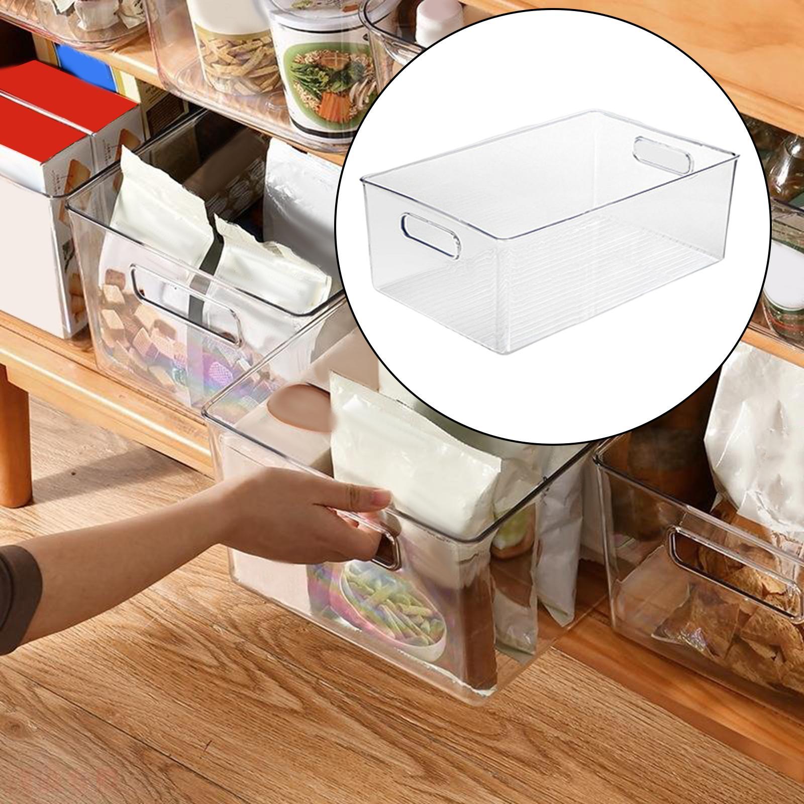 2x Transparent Storage Organizer Bin with Handle for Kitchen