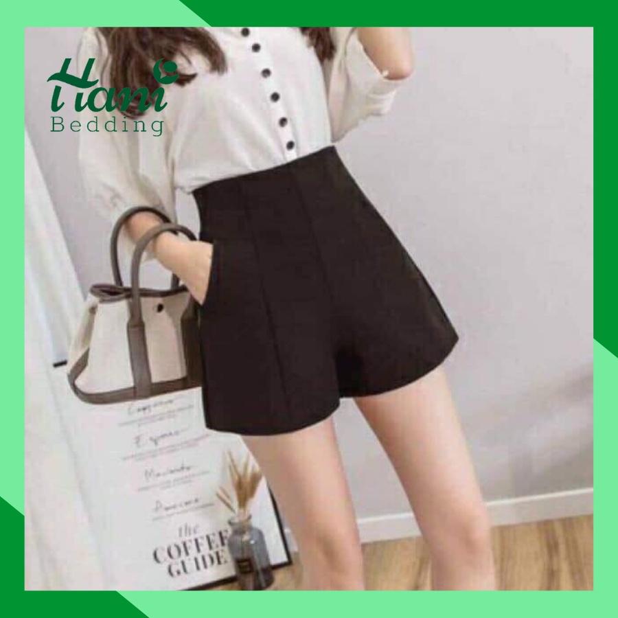 Quần đùi vải cạp cao khóa giữa phong cách ulzzang cho nữ, quần short cạp khóa sau KH508