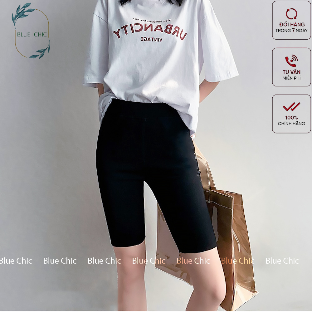 Quần legging nữ lửng Blue Chic vải thun cao cấp biker nữ đùi ngố đồ mặc nhà dáng ôm bó lưng thun tập gym yoga bigsize