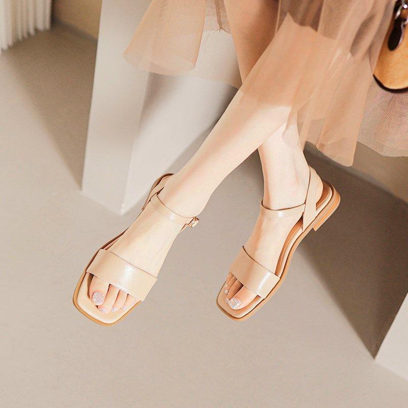 Giày sandal đế bệt 1 quai bản to mũi vuông, dép quai hậu 1 quai ngang- CH48