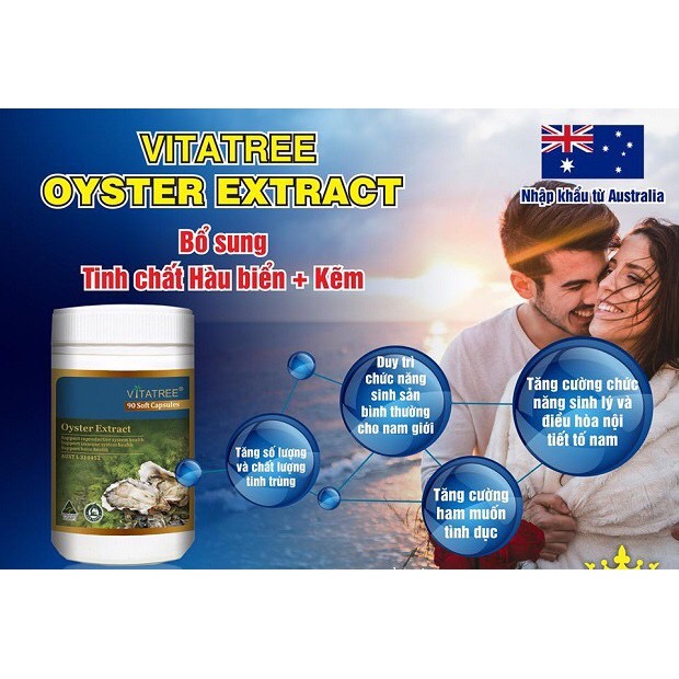 Viên uống chiết xuất Hàu biển Vitatree Oyster extract , hộp 90v, nhập khẩu Úc, tăng cường sinh lý nam