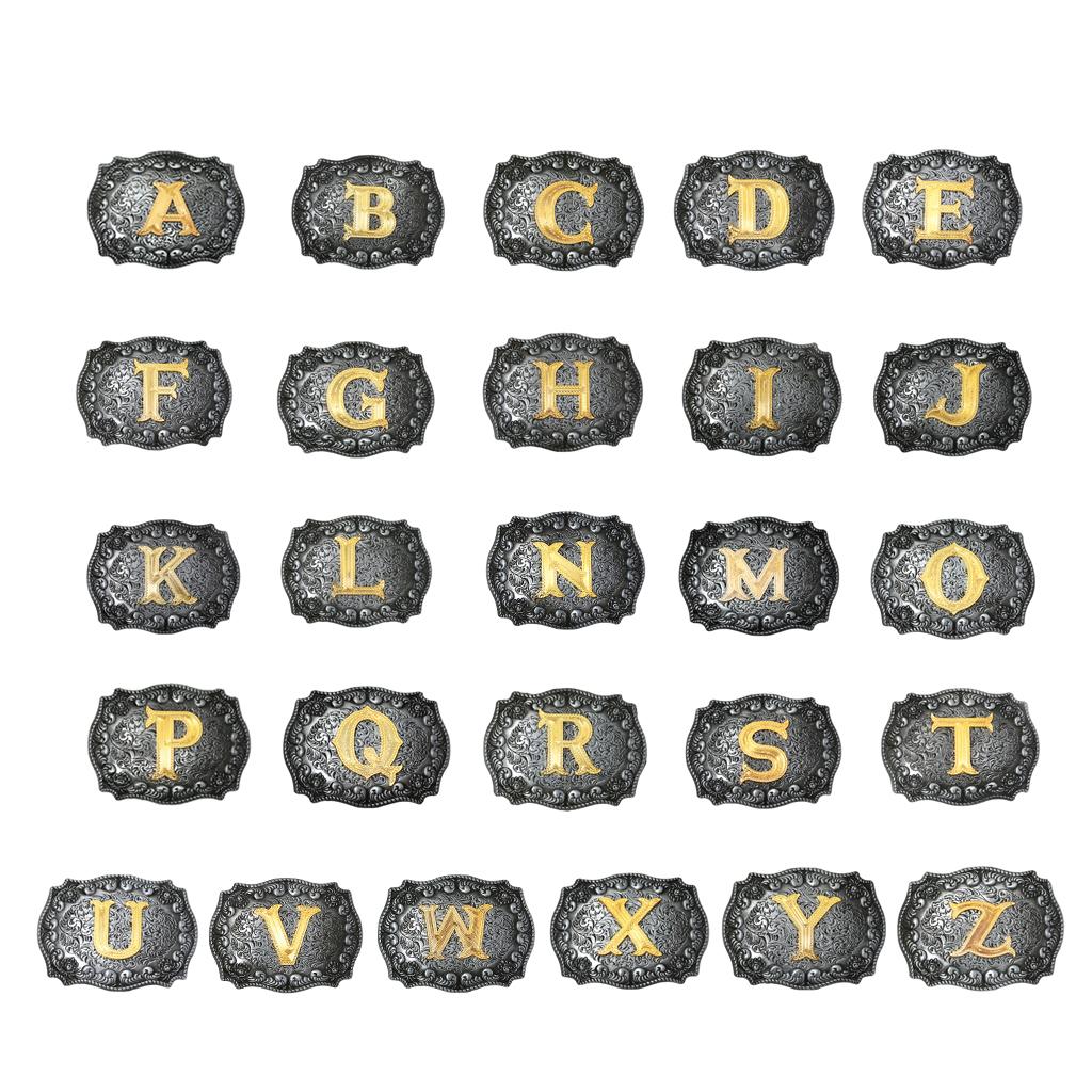 Western Cowboy Golden Initial Letter A-Z Metal Belt Buckle Men's Accessory A