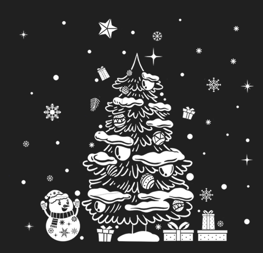 Decal trang trí Noel hít tĩnh điện - Cây thông và người bạn tuyết trắng