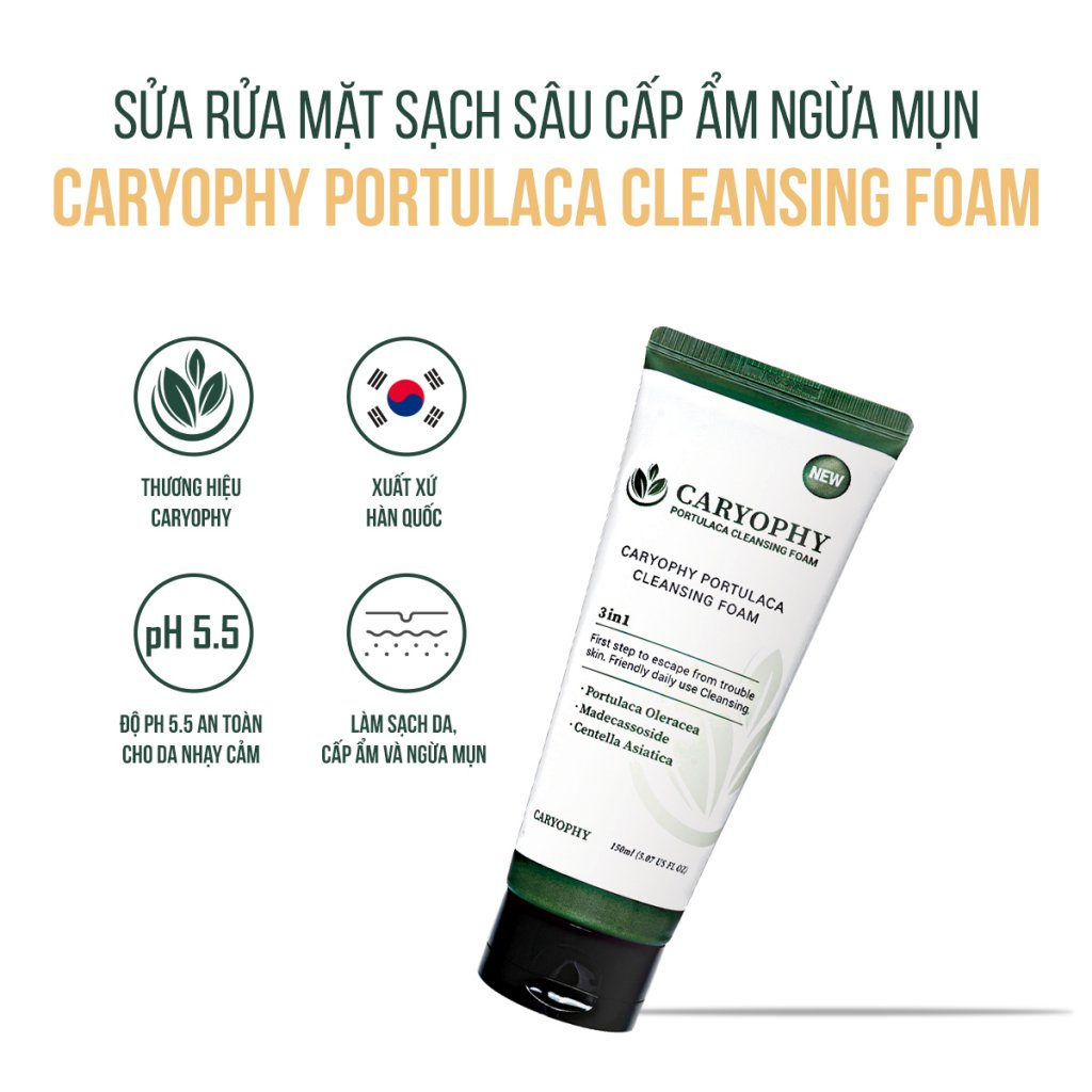 Sữa rửa mặt Caryophy Portulaca Cleansing Foam 3 In 1
