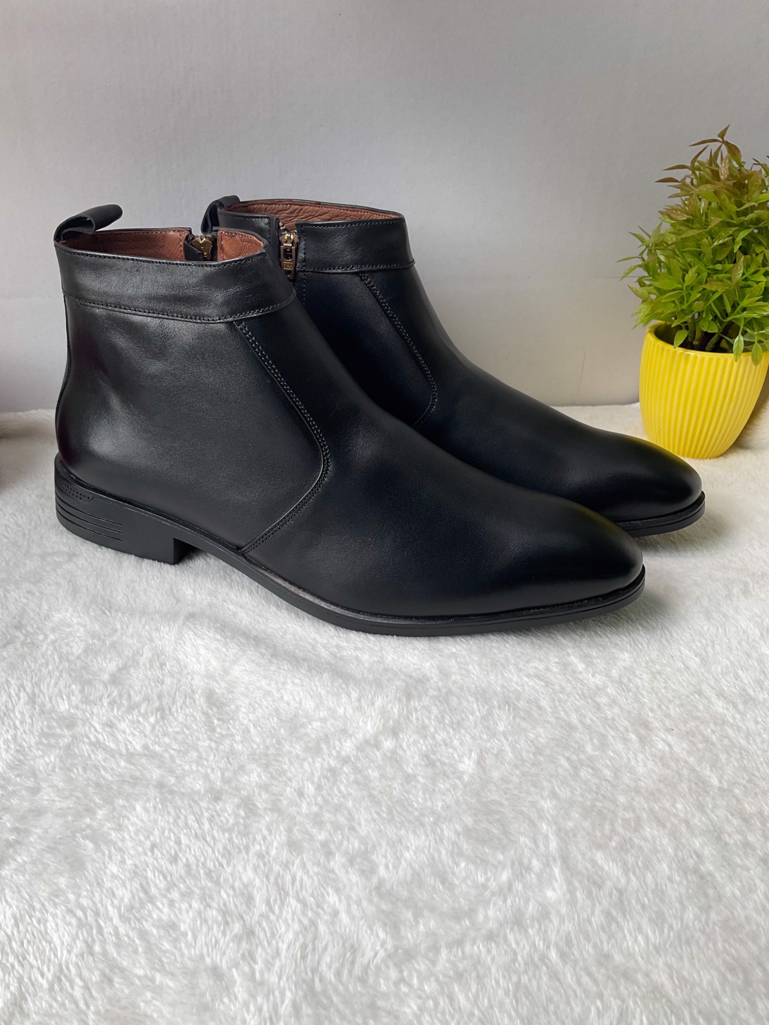 Giày Boots  nam cổ lửng da bò cao cấp màu đen -BT61 siêu mềm êm chân