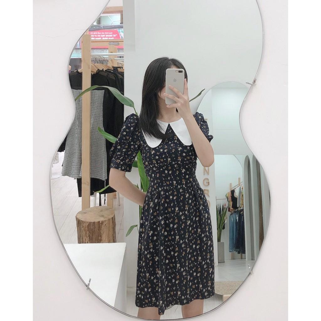 ĐẦM HOA NHÍ CỔ TRÒN PHỐI TRẮNG DÁNG XÒE TAY LỠ-hình thật shop chụp