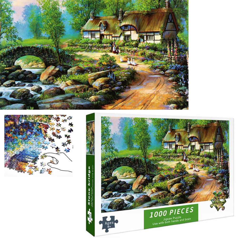 Hình ảnh Bộ Tranh Ghép Xếp Hình 1000 Pcs Jigsaw Puzzle Tranh Ghép (75*50cm) Nước Chảy Cầu Nhỏ Bản Đẹp Cao Cấp