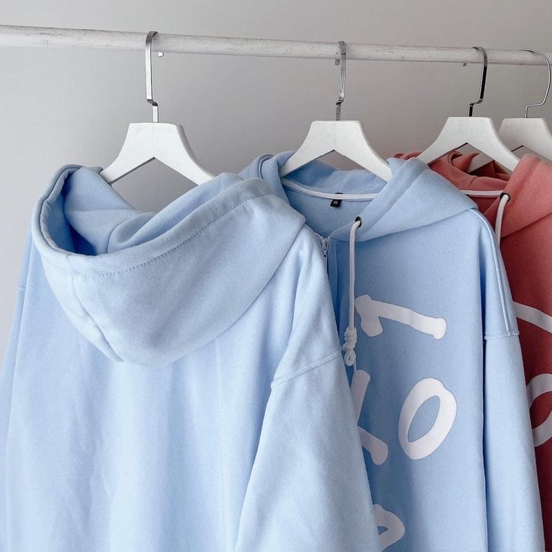 Áo khoác dây kéo nỉ lót bông chữ in nổi Club unisex