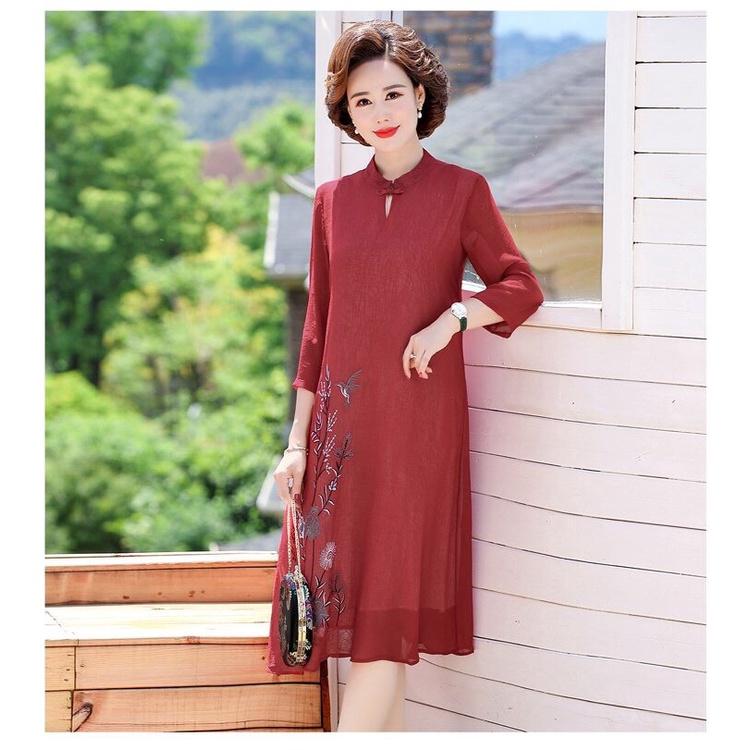 ️Đầm Suông Trung Niên️Đầm Dự Tiệc Trung Niên Phối Họa Tiết Hoa Dáng Suông Sang Trọng Size M -&gt; 3XL