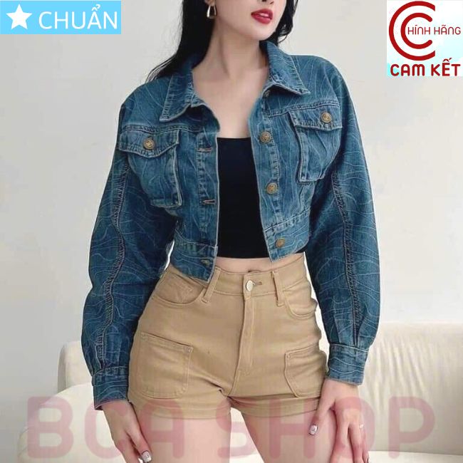 Áo khoác jeans nữ K03 ROSATA tại BCASHOP kiểu dáng croptop, thời thượng với chất jean cao cấp, phom chuẩn
