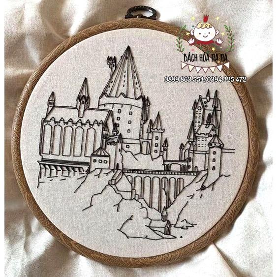 ( siêu đẹp) DIY nguyên liệu thêu tay LÂU ĐÀI CỔ TÍCH/ KIT THÊU HOOP deco home- dành cho tập thêu- nana shop