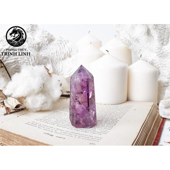 Trụ đá thanh tẩy T.A TÍM Lavender dùng trong Tarot, reiki, thiền định,yoga cân bằng, phong thủy (KHÔNG KÈM ĐẾ)