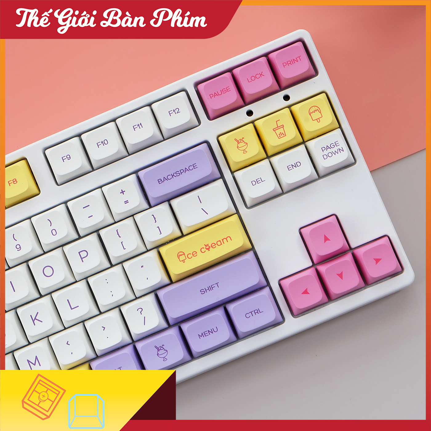 Keycap Ice Cream PBT XDA Profile cho bàn phím cơ đầy đủ 136 phím