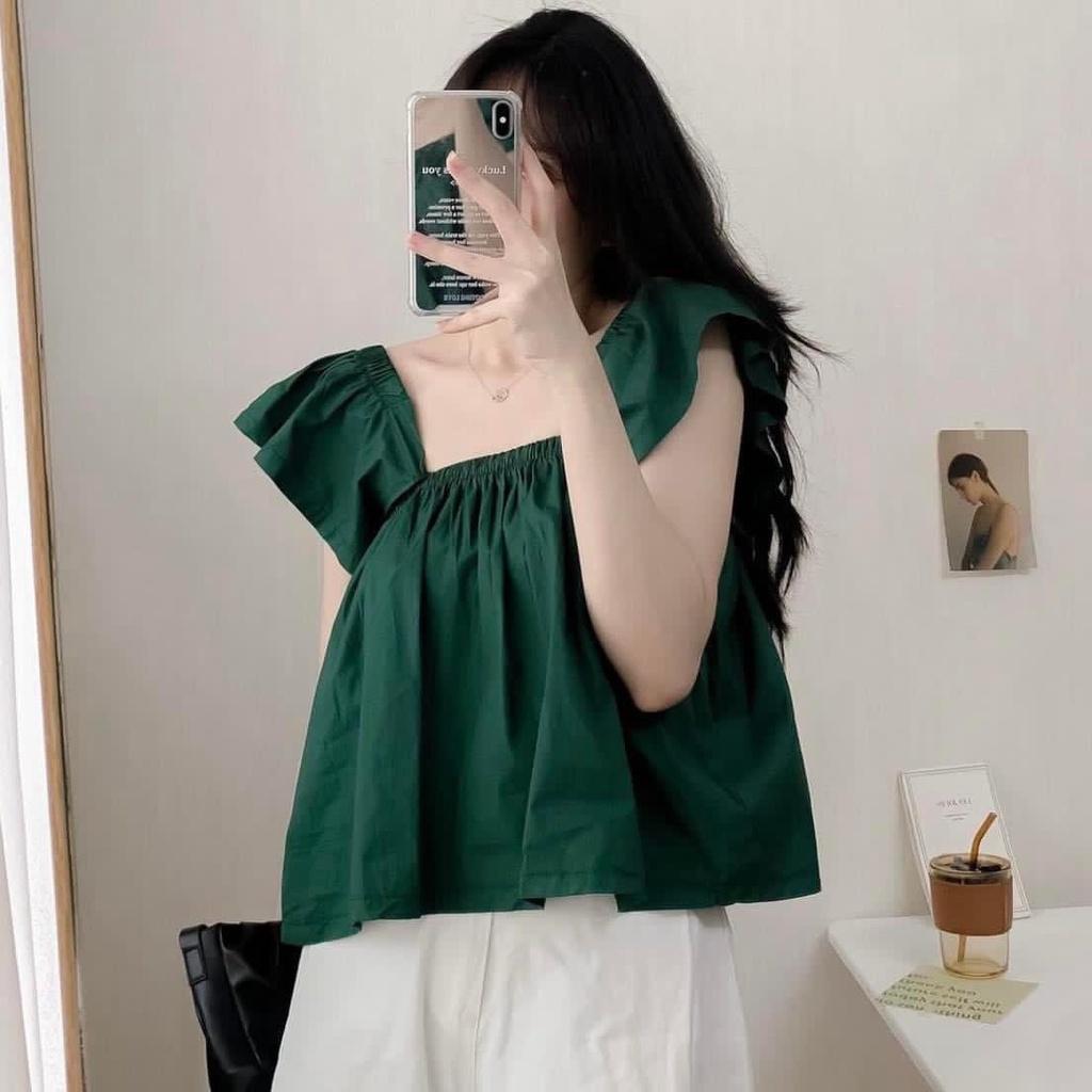 Áo croptop chun trễ vai gồm ba màu basic siêu xinh