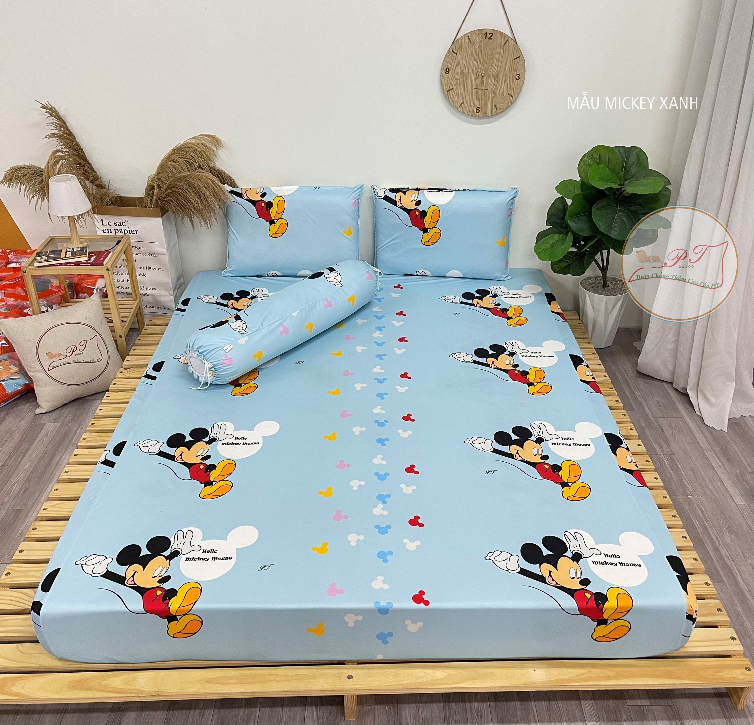Ga Chống Thấm Cao Cấp PT Mẫu Họa Tiết Mickey Xanh