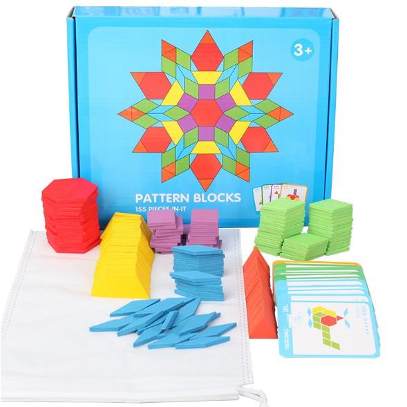 Đồ chơi ghép hình khối Pattern Blocks 155 chi tiết Montessori cho bé