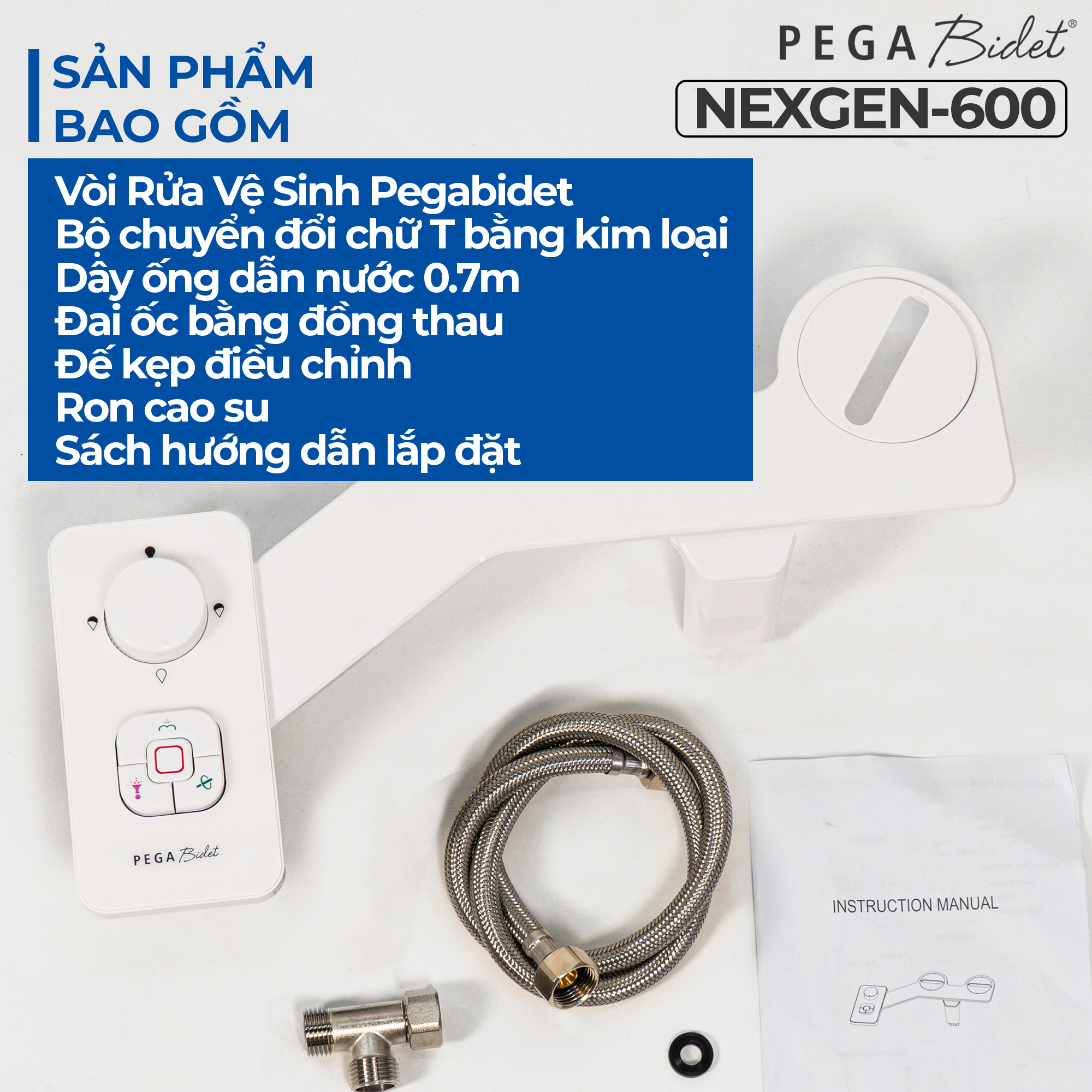 Vòi Xịt Rửa Vệ Sinh Thông Minh PEGA Bidet NEXGEN-800P Thế Hệ Mới, 2 Vòi Rửa Có Chức Năng Chuyên Dụng Cho Nữ, Dễ Lắp Đặt, Rất cần cho Trẻ Em, Người Già và Phụ Nữ Mang Thai - Thương Hiệu Mỹ