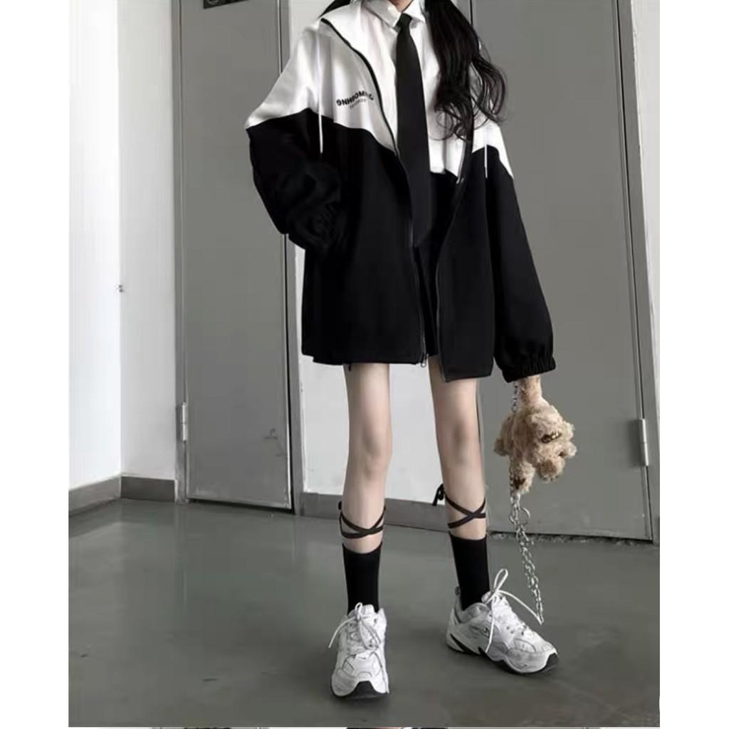 ÁO KHOÁT VẢI DÙ TRẮNG ĐEN - STYLE NỮ SINH