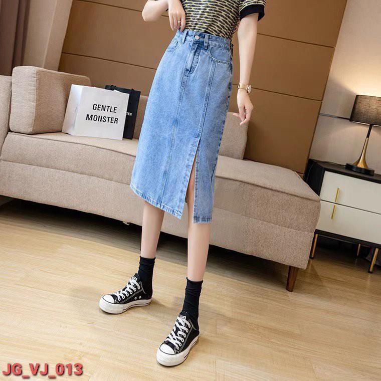 Chân váy JEAN xẻ đùi midi thời trang 561