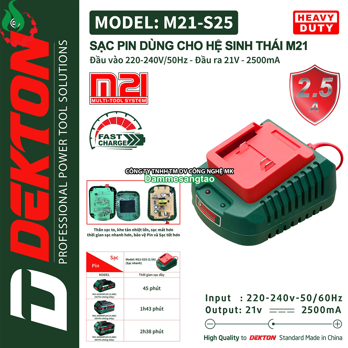 Sạc pin Dekton 21V M21-S25 chân pin Makita
