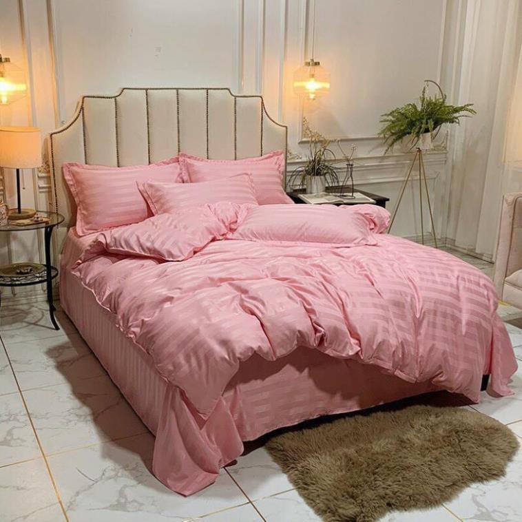 Bộ chăn ga gối Cotton 3F Nhà Nhím Chăn ga gối kẻ sọc khách sạn cao cấp