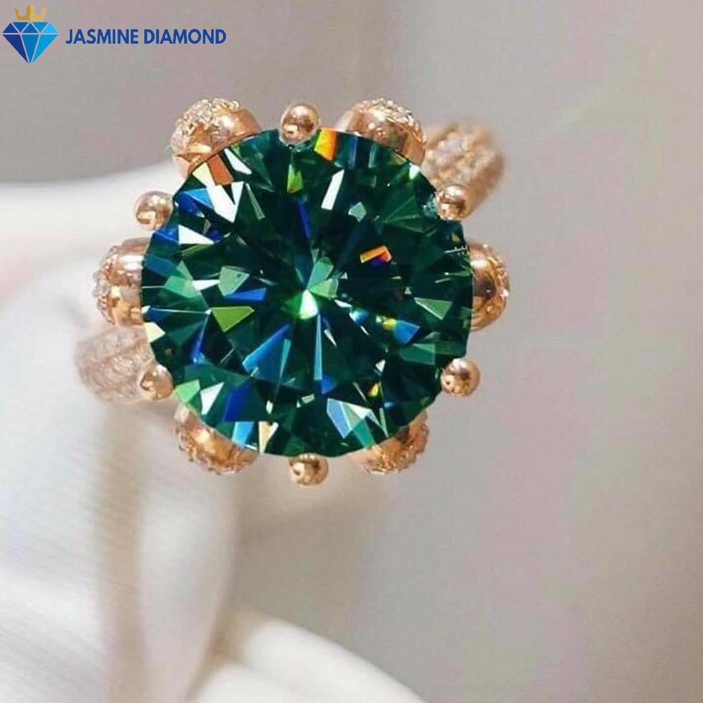 Kim cương nhân tạo Mỹ Moissanite giác cắt tròn màu xanh lá