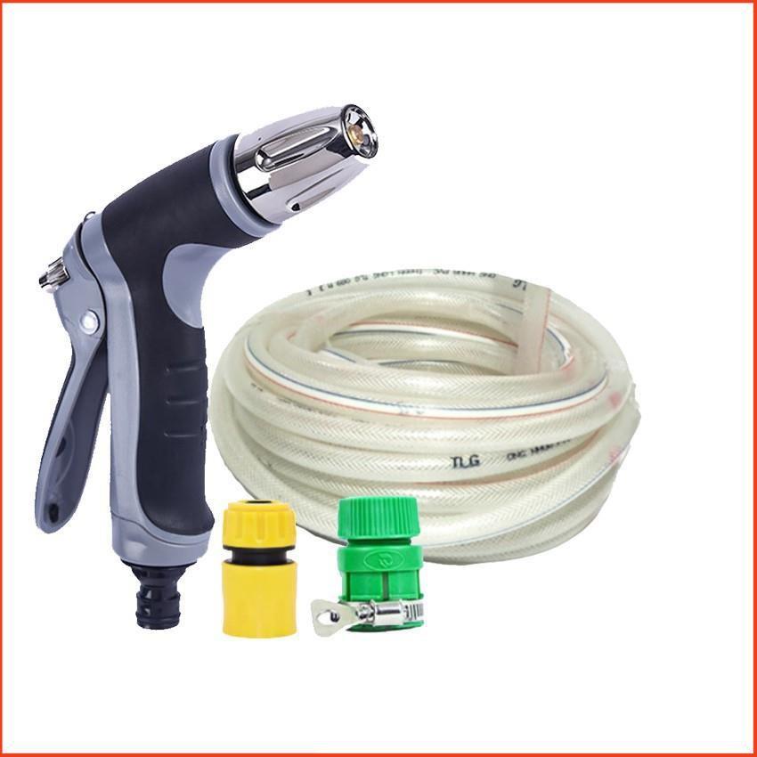 Bộ dây vòi xịt nước rửa xe, tưới cây tăng áp 3 lần cút nhựa nối nhựa vàng loại 15m 206817
