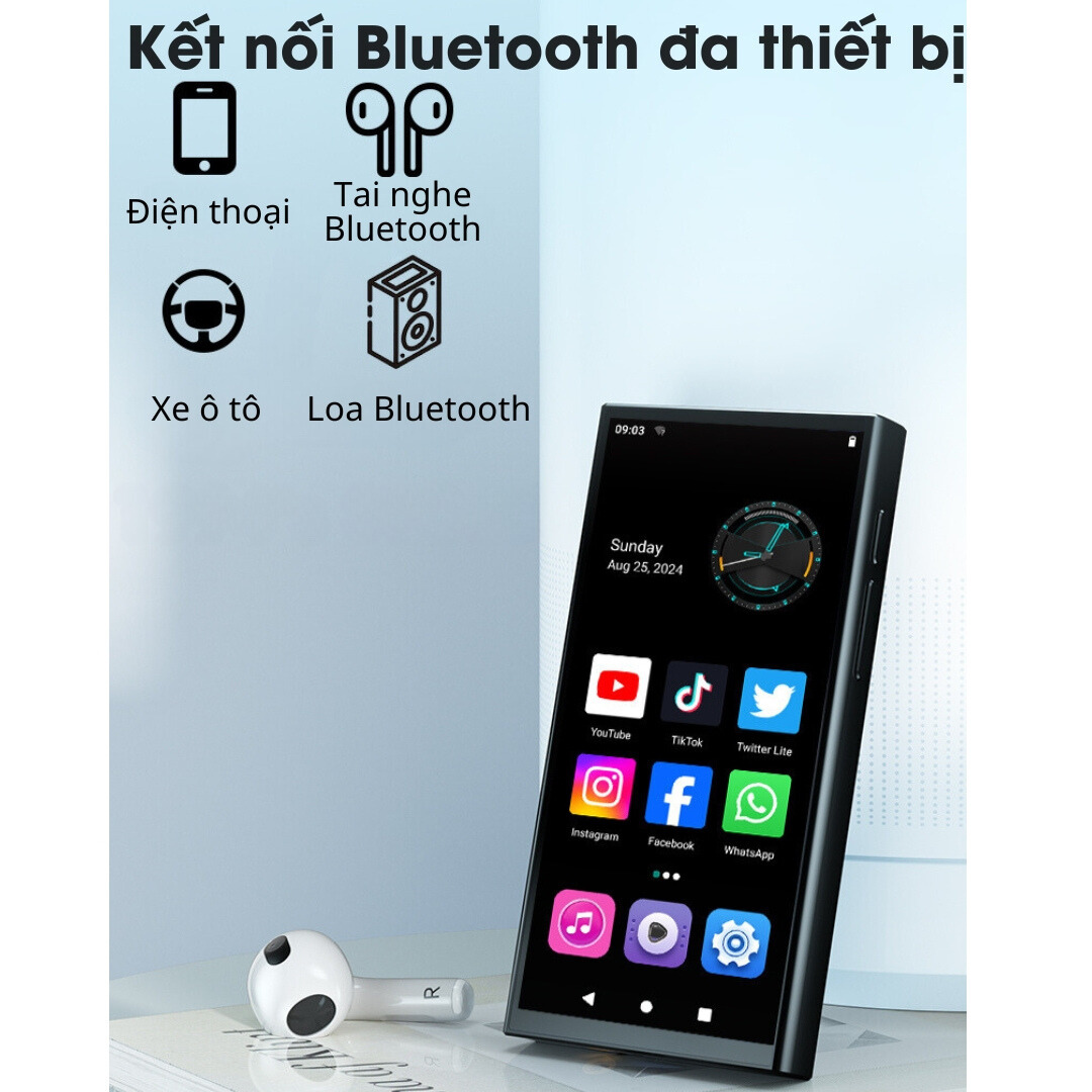 Ruizu Z90 Máy Nghe Nhạc Android WiFi/Bluetooth  Màn hình Full HD 4.0 inch, RAM 4GB, ROM 64GB, Android 10  Xem YouTube, tải App dễ dàng  Pin 2200mAh, 20h nghe nhạc  Jack 3.5mm HiFi, chế độ đọc sách  Tiếng Việt dễ sử dụng - Hàng Nhập Khẩu