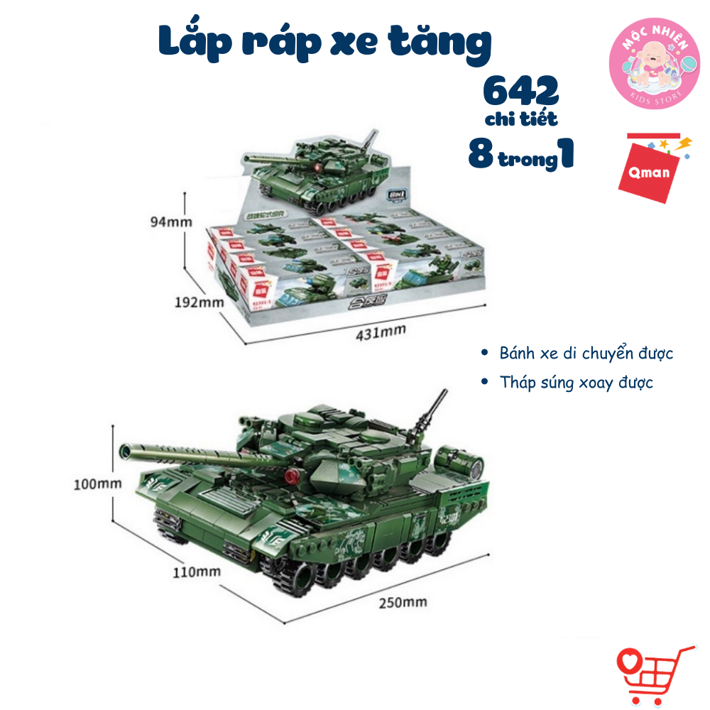 Đồ chơi lắp ráp xếp hình 8 trong 1 chủ đề quân sự Qman 42301 - Xe tăng quân sự