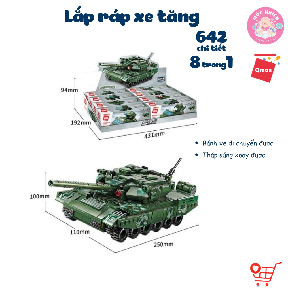 Đồ chơi lắp ráp xếp hình 8 trong 1 chủ đề quân sự Qman 42301 - Xe tăng quân sự (642 chi tiết)