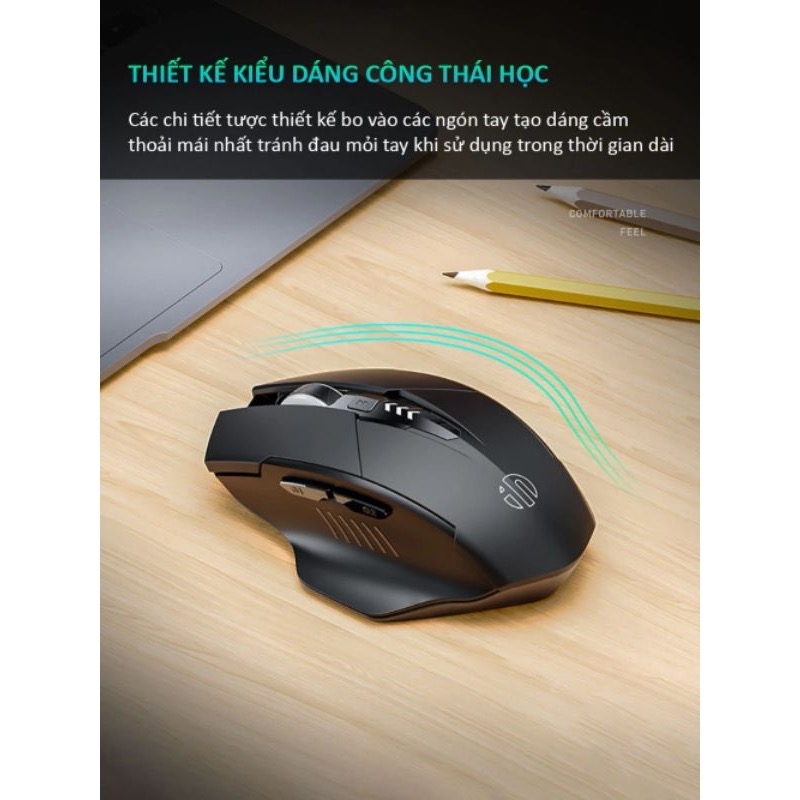 Chuột gaming không dây bluetooth sạc pin TEKKIN INPHIC PM6 cho game thủ chơi game chuyên nghiệp kết nối Wireless 2.4G - hàng chính hãng
