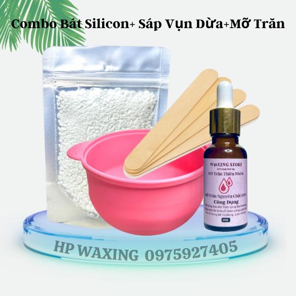 100G Sáp wax lông nóng dạng vụn + Bát silicon nấu sáp + Mỡ trăn tặng kèm que gỗ