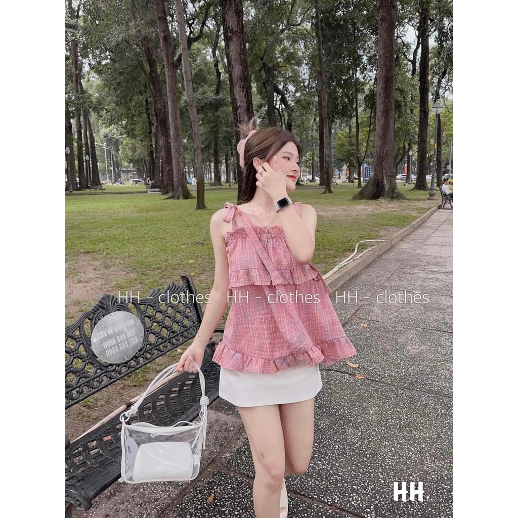 SET BỘ ĐI CHƠI, SET 2 MÓN ÁO 2S KẺ HỒNG PHỐI CHÂN VÁY NGẮN CỰC XINH XỈU