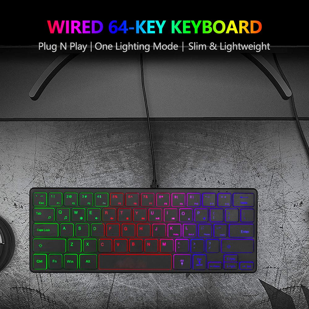 Portable Wired 64-key Keyboard Compact Film Keypad Lightweight Backlit Keyboard One Lighting Mode Plug N Play