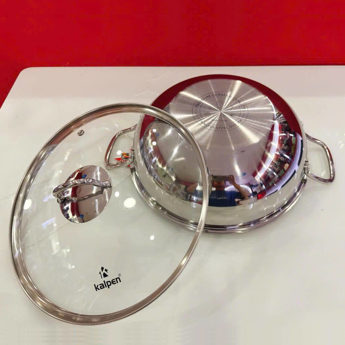 Chảo xào Inox 5 lớp đúc liền khối Kalpen Lager LX32 size 32cm, bảo hành 30 năm