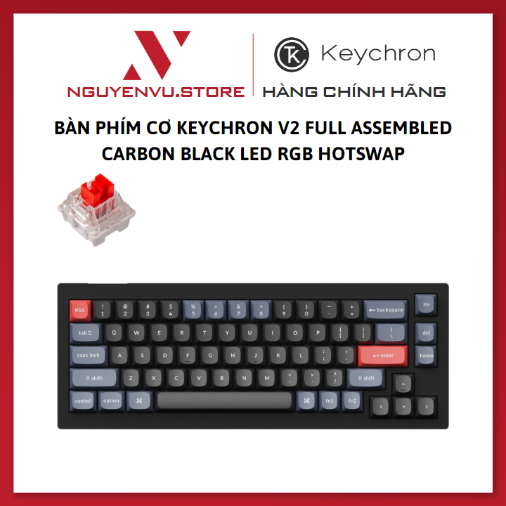 Bàn Phím cơ Keychron V2 RGB Hotswap Custom QMK (No Knob) - Hàng Chính Hãng