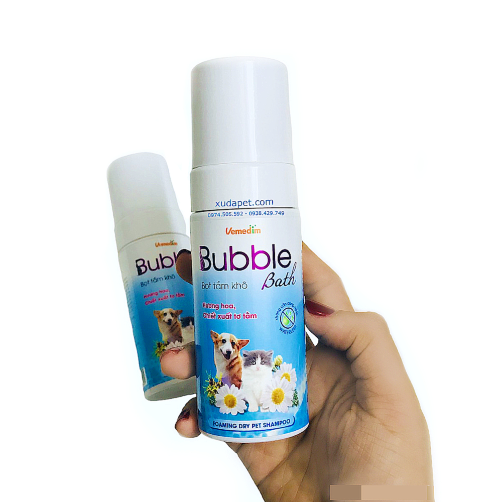 BỌT TẮM KHÔ CHO CHÓ MÈO BUBBLE BATH HƯƠNG HOA, CHIẾT XUẤT TƠ TẰM KHỬ MÙI, LÀM SẠCH LÔNG 120ML - SP005421