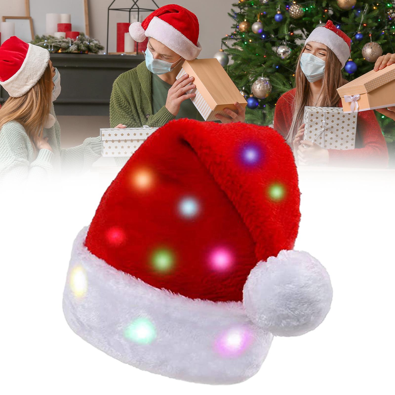 LED Lights Santa Hat Light up Santa Hat Santa Costume Accessories Props Xmas Hat Christmas Hat for Nightclub Cosplay Dress up