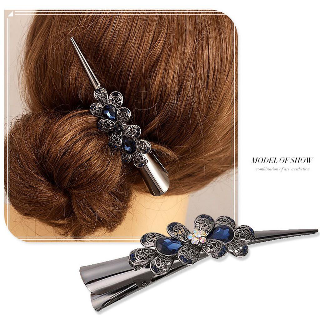 2x Rhinestone Flower Alligator Hair Clip Hairpin Metal Duckbill Hair Grip Womens